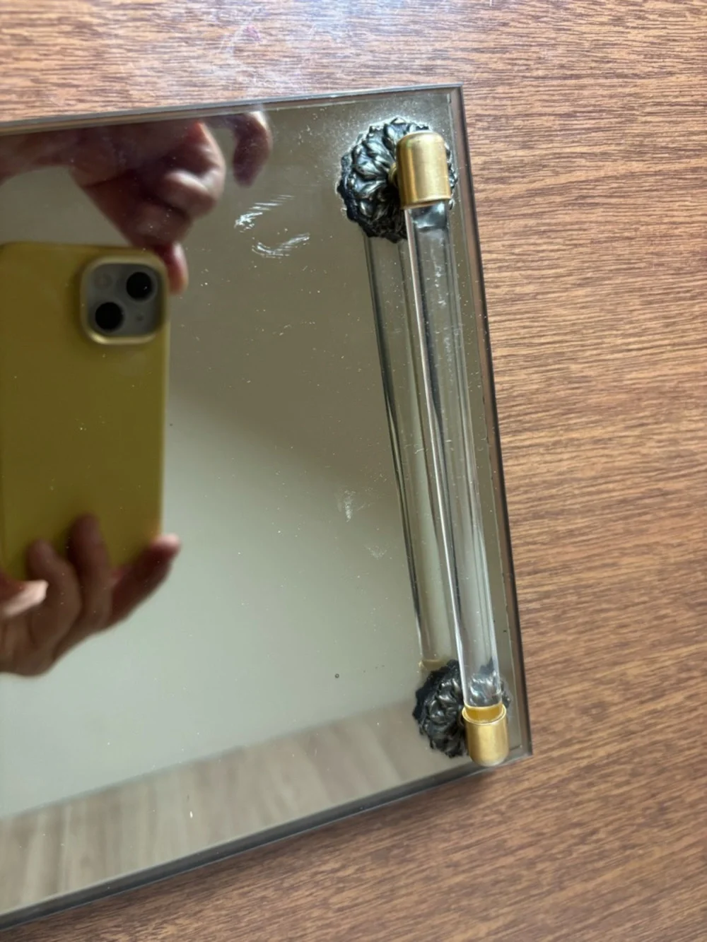 Vintage Rectangular Vanity Mirror Perfume Tray with Decorative Gold Accents - Picture 3 of 7